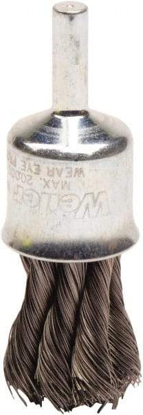 Weiler - 3/4" Brush Diam, Knotted, End Brush - 1/4" Diam Shank, 20,000 Max RPM - Makers Industrial Supply