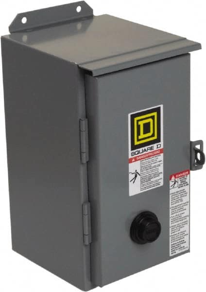 Square D - 110 Coil VAC at 50 Hz, 120 Coil VAC at 60 Hz, 27 Amp, NEMA Size 1, Nonreversible Enclosed Enclosure NEMA Motor Starter - 2 hp at 1 Phase, 12 Enclosure Rating - Makers Industrial Supply