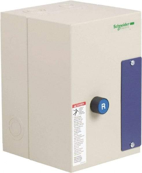 Schneider Electric - 3 Pole, 18 Amp, 240 Coil VAC, 50/60 Hz, Nonreversible Enclosed IEC Motor Starter - 1 Phase Hp: 1 at 115 Volt, 3 at 230 V Volt, 3 Phase Hp: 10 at 460 Volt, 15 at 575 Volt, 5 at 200 Volt, 5 at 230 Volt - Makers Industrial Supply