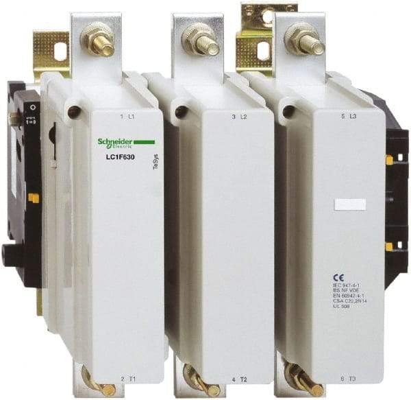 Schneider Electric - 3 Pole, 110 Coil VAC, 630 Amp at 440 VAC, Nonreversible IEC Contactor - Bureau Veritas, CCC, CSA, DNV, EN/IEC 60947-1, EN/IEC 60947-4-1, GL, JEM 1038, LROS, RINA, RMRoS, RoHS Compliant, UL Listed - Makers Industrial Supply