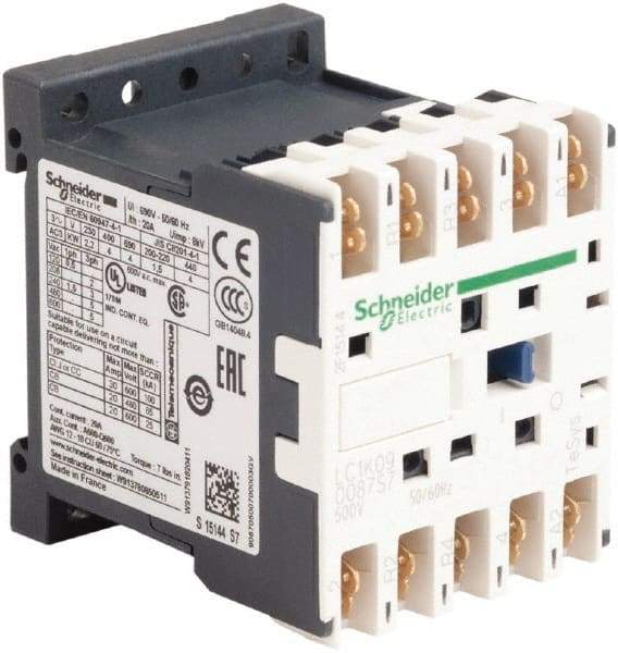 Schneider Electric - 4 Pole, 500 Coil VAC at 50/60 Hz, 16 Amp at 690 VAC and 20 Amp at 440 VAC, Nonreversible IEC Contactor - BS 5424, CSA, IEC 60947, NF C 63-110, RoHS Compliant, UL Listed, VDE 0660 - Makers Industrial Supply