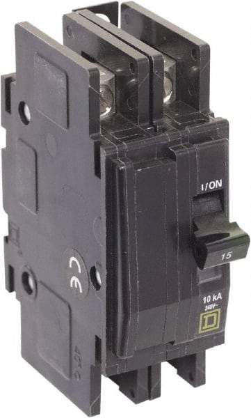 Square D - 15 Amp, 240 VAC, 2 Pole, Panel Mount Miniature Circuit Breaker - 14-2 AWG - Makers Industrial Supply