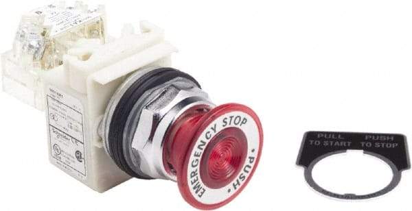 Schneider Electric - 30mm Mount Hole, Extended Straight, Pushbutton Switch with Contact Block - Red Pushbutton, Maintained (MA) - Makers Industrial Supply