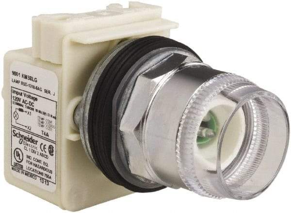 Schneider Electric - 1.18 Inch Mount Hole, Extended Straight, Pushbutton Switch Only - Round, Green Pushbutton, Illuminated, Momentary (MO), Weatherproof, Dust and Oil Resistant - Makers Industrial Supply