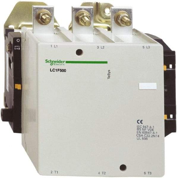 Schneider Electric - 3 Pole, 110 Coil VAC, 500 Amp at 440 VAC, Nonreversible IEC Contactor - Bureau Veritas, CCC, CSA, DNV, EN/IEC 60947-1, EN/IEC 60947-4-1, GL, JEM 1038, LROS, RINA, RMRoS, RoHS Compliant, UL Listed - Makers Industrial Supply