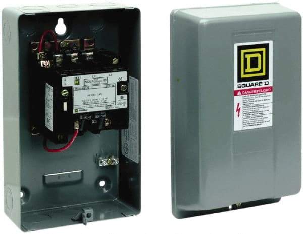 Square D - 3 Pole, 550 Coil VAC at 50 Hz and 600 Coil VAC at 60 Hz, 9 Amp NEMA Contactor - NEMA 1 Enclosure, 50 Hz at 550 Hz VAC and 60 Hz at 600 VAC - Makers Industrial Supply