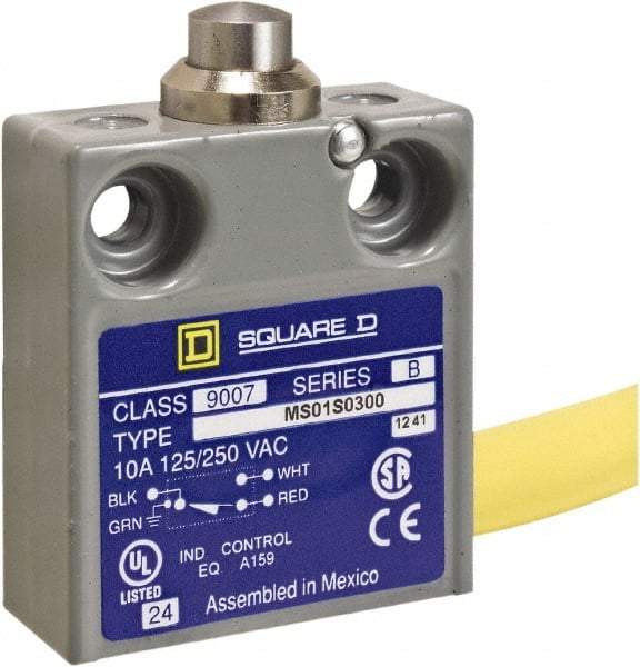 Square D - SPDT, NC/NO, 240 VAC, Prewired Terminal, Plunger Actuator, General Purpose Limit Switch - 1 NEMA Rating, IP20 IPR Rating, 18 Ounce Operating Force - Makers Industrial Supply