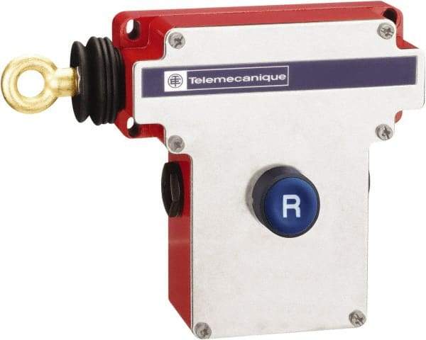 Telemecanique Sensors - 10 Amp, NO/NC Configuration, Left Hand Operation, Rope Operated Limit Switch - Pushbutton Reset, Cable Pull, No Pilot Light, 300 VAC - Makers Industrial Supply