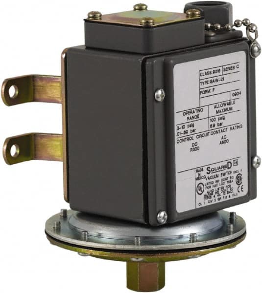 Square D - 4, 13 and 4X NEMA Rated, DPDT, 0.2 to 10 psi, Vacuum Switch Pressure and Level Switch - Adjustable Pressure, 120 VAC, 125 VDC, 240 VAC, 250 VDC, Screw Terminal - Makers Industrial Supply