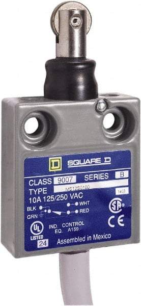 Square D - SPDT, NC/NO, Prewired Terminal, Roller Plunger Actuator, General Purpose Limit Switch - 1, 2, 4, 6, 6P NEMA Rating, IP67 IPR Rating, 80 Ounce Operating Force - Makers Industrial Supply