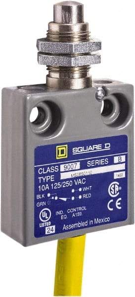 Square D - SPDT, NC/NO, 240 VAC, Prewired Terminal, Plunger Actuator, General Purpose Limit Switch - 1, 2, 4, 6, 6P NEMA Rating, IP67 IPR Rating, Panel Mount, 80 Ounce Operating Force - Makers Industrial Supply