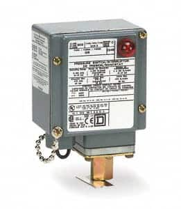 Square D - 4, 13 and 4X NEMA Rated, SPDT, 1 to 40 psi, Electromechanical Pressure and Level Switch - Fixed Pressure, 120 VAC at 6 Amp, 125 VDC at 0.22 Amp, 240 VAC at 3 Amp, 250 VDC at 0.27 Amp, 1/4 Inch Connector, Screw Terminal, For Use with 9012G - Makers Industrial Supply