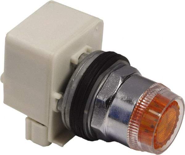 Schneider Electric - 1.18 Inch Mount Hole, Extended Straight, Pushbutton Switch Only - Round, Amber Pushbutton, Illuminated, Momentary (MO), Weatherproof, Dust and Oil Resistant - Makers Industrial Supply