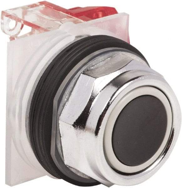 Schneider Electric - 30mm Mount Hole, Extended Straight, Pushbutton Switch with Contact Block - Black Pushbutton, Momentary (MO) - Makers Industrial Supply