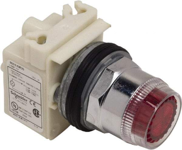 Schneider Electric - 1.18 Inch Mount Hole, Extended Straight, Pushbutton Switch Only - Round, Red Pushbutton, Illuminated, Momentary (MO), Weatherproof, Dust and Oil Resistant - Makers Industrial Supply