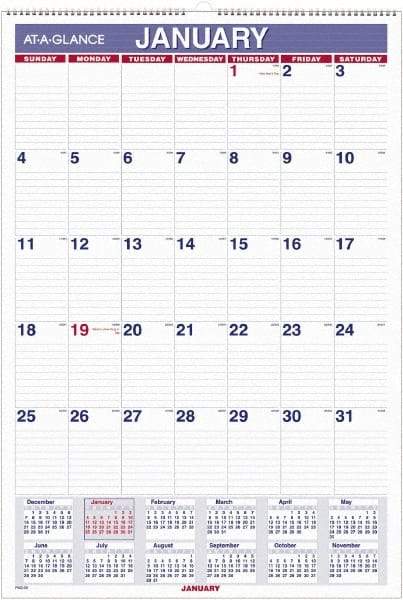 AT-A-GLANCE - 12 Sheet, 5-1/2 x 8-1/2", Wall Calendar - White - Makers Industrial Supply