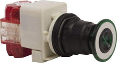 Schneider Electric - 30mm Mount Hole, Extended Straight, Pushbutton Switch with Contact Block - Green Pushbutton, Maintained (MA), Momentary (MO) - Makers Industrial Supply