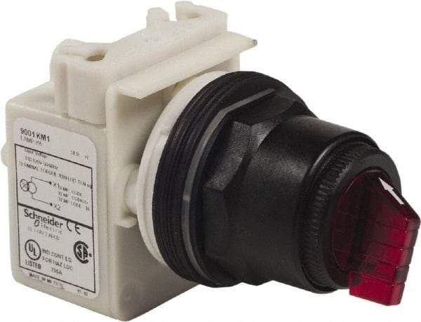 Schneider Electric - 30mm Mount Hole, 3 Position, Knob Operated, Selector Switch Only - Momentary (MO), Nonilluminated, without Contact Blocks, Shock and Vibration Resistant - Makers Industrial Supply