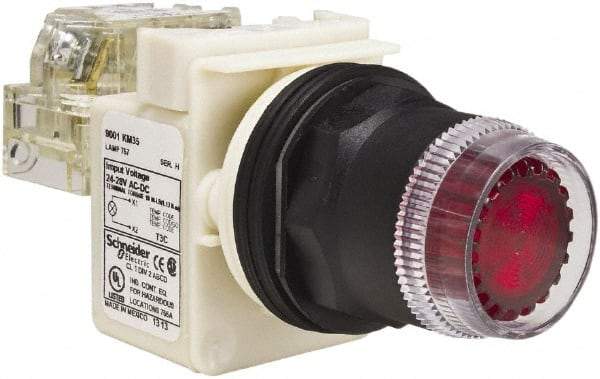 Schneider Electric - 30mm Mount Hole, Extended Straight, Pushbutton Switch with Contact Block - Red Pushbutton, Momentary (MO) - Makers Industrial Supply