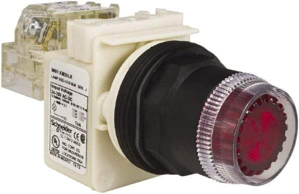 Schneider Electric - 30mm Mount Hole, Extended Straight, Pushbutton Switch with Contact Block - Red Pushbutton, Momentary (MO) - Makers Industrial Supply