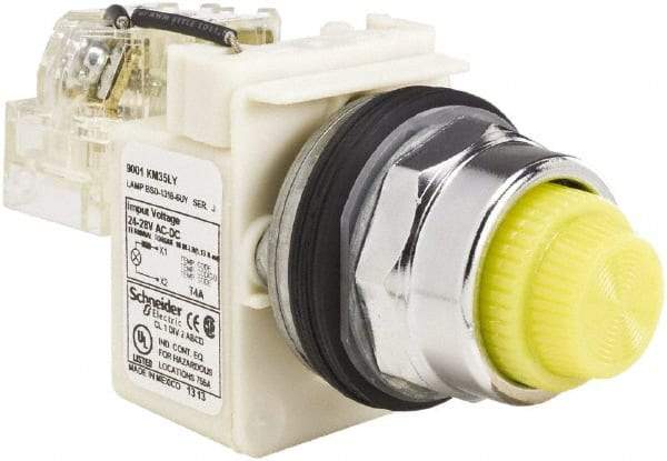 Schneider Electric - 120 VAC Yellow Lens LED Pilot Light - Round Lens, Screw Clamp Connector - Makers Industrial Supply