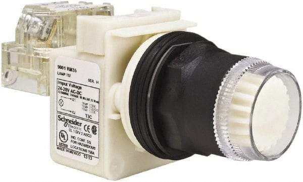 Schneider Electric - 30mm Mount Hole, Extended Straight, Pushbutton Switch with Contact Block - White Pushbutton, Momentary (MO) - Makers Industrial Supply