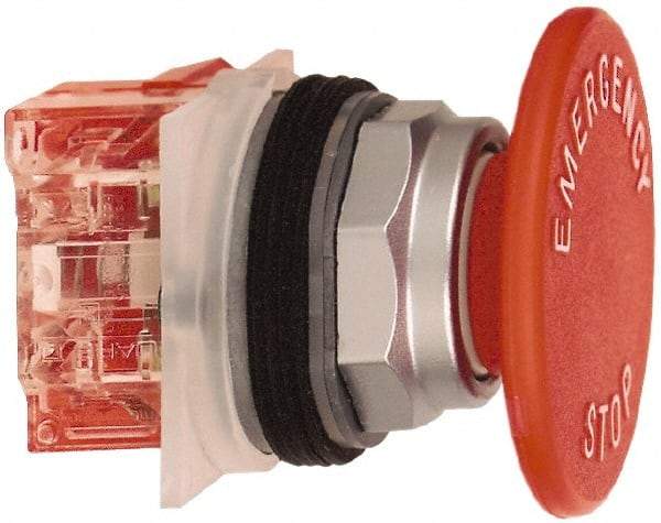 Schneider Electric - 30mm Mount Hole, Extended Straight, Pushbutton Switch with Contact Block - Red Pushbutton, Momentary (MO) - Makers Industrial Supply