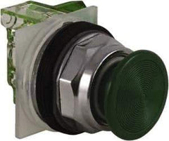 Schneider Electric - 30mm Mount Hole, Extended Straight, Pushbutton Switch with Contact Block - Green Pushbutton, Momentary (MO) - Makers Industrial Supply