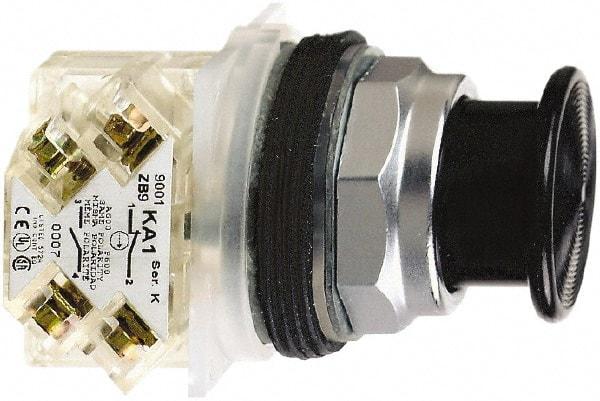 Schneider Electric - 30mm Mount Hole, Extended Straight, Pushbutton Switch with Contact Block - Black Pushbutton, Momentary (MO) - Makers Industrial Supply