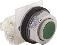 Schneider Electric - 30mm Mount Hole, Extended Straight, Pushbutton Switch with Contact Block - Green Pushbutton, Momentary (MO) - Makers Industrial Supply