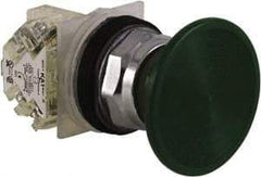 Schneider Electric - 30mm Mount Hole, Extended Straight, Pushbutton Switch with Contact Block - Green Pushbutton, Momentary (MO) - Makers Industrial Supply