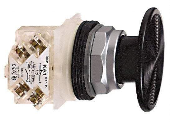 Schneider Electric - 30mm Mount Hole, Extended Mushroom Head, Pushbutton Switch with Contact Block - Round, Black Pushbutton, Momentary (MO) - Makers Industrial Supply