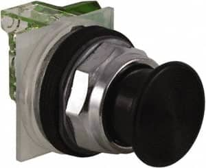 Schneider Electric - 30mm Mount Hole, Extended Straight, Pushbutton Switch with Contact Block - Black Pushbutton, Momentary (MO) - Makers Industrial Supply