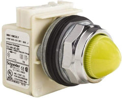 Schneider Electric - 12-14 VAC/VDC Yellow Lens LED Pilot Light - Domed/Round Lens, Screw Clamp Connector, 69.98mm OAL x 54mm Wide, Dust-tight, Oiltight, Shock Resistant, Vibration Resistant, Watertight - Makers Industrial Supply