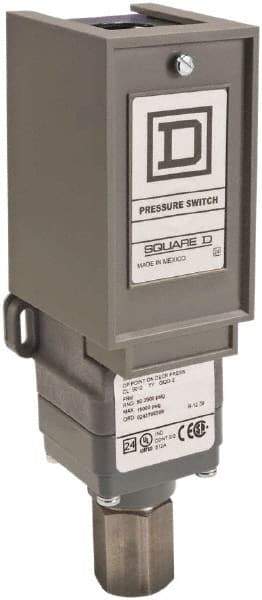 Square D - 1 NEMA Rated, SPDT, 20 to 1,000 psi, Electromechanical Pressure and Level Switch - Adjustable Pressure, 120 VAC at 6 Amp, 125 VDC at 0.22 Amp, 240 VAC at 3 Amp, 250 VDC at 0.27 Amp, 1/4 Inch Connector, Screw Terminal, For Use with 9012G - Makers Industrial Supply