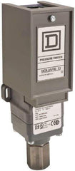 Square D - 1 NEMA Rated, SPDT, 170 to 5,600 psi, Electromechanical Pressure and Level Switch - Adjustable Pressure, 120 VAC at 6 Amp, 125 VDC at 0.22 Amp, 240 VAC at 3 Amp, 250 VDC at 0.27 Amp, 1/4 Inch Connector, Screw Terminal, For Use with 9012G - Makers Industrial Supply