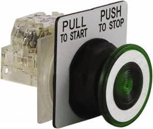 Schneider Electric - 30mm Mount Hole, Extended Straight, Pushbutton Switch with Contact Block - Green Pushbutton, Maintained (MA) - Makers Industrial Supply