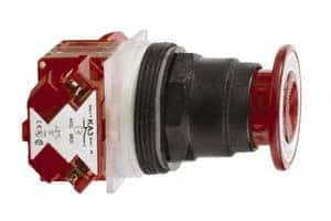 Schneider Electric - 30mm Mount Hole, Extended Straight, Pushbutton Switch with Contact Block - Red Pushbutton, Maintained (MA) - Makers Industrial Supply