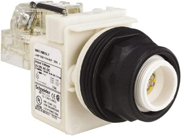 Schneider Electric - 28 V Yellow Lens LED Pilot Light - Round Lens, Screw Clamp Connector, 54mm OAL x 42mm Wide, Vibration Resistant - Makers Industrial Supply