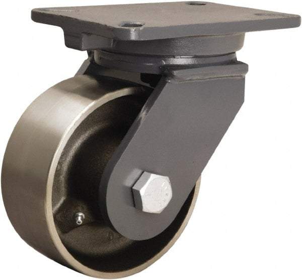 Hamilton - 6" Diam x 2-1/2" Wide x 8" OAH Top Plate Mount Swivel Caster - Forged Steel, 3,500 Lb Capacity, Straight Roller Bearing, 5-1/4 x 7-1/4" Plate - Makers Industrial Supply