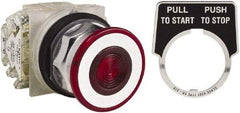 Schneider Electric - 30mm Mount Hole, Extended Straight, Pushbutton Switch with Contact Block - Red Pushbutton, Maintained (MA) - Makers Industrial Supply