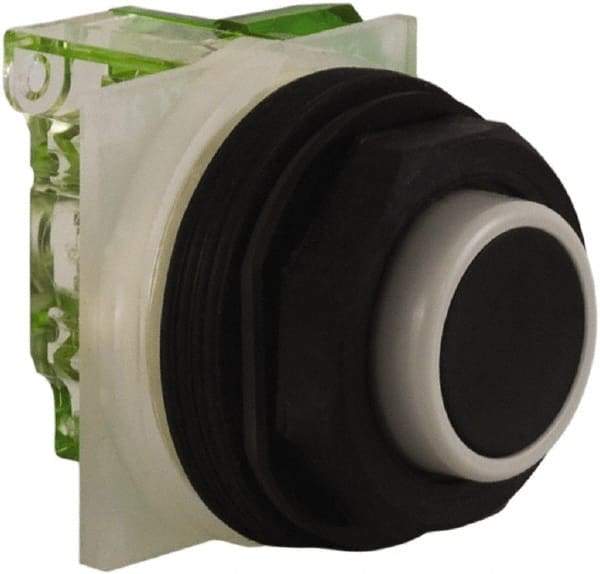 Schneider Electric - 30mm Mount Hole, Extended Straight, Pushbutton Switch with Contact Block - Black Pushbutton, Momentary (MO) - Makers Industrial Supply