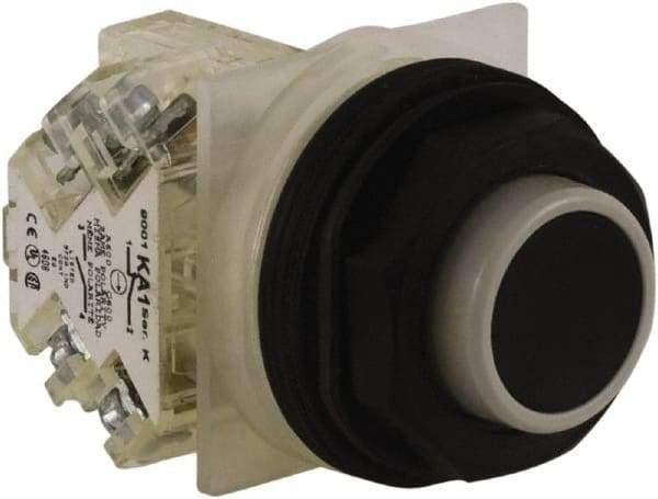 Schneider Electric - 30mm Mount Hole, Extended Straight, Pushbutton Switch with Contact Block - Black Pushbutton, Momentary (MO) - Makers Industrial Supply