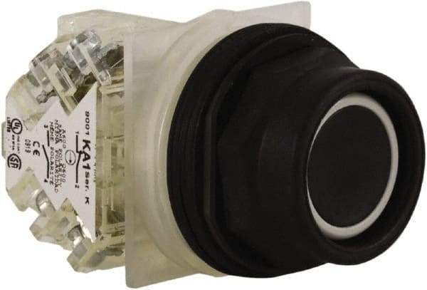 Schneider Electric - 30mm Mount Hole, Extended Straight, Pushbutton Switch with Contact Block - Black Pushbutton, Momentary (MO) - Makers Industrial Supply