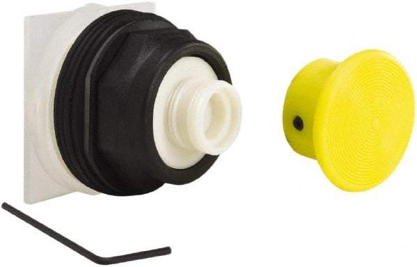 Schneider Electric - 30mm Mount Hole, Extended Mushroom Head, Pushbutton Switch Only - Round, Yellow Pushbutton, Momentary (MO) - Makers Industrial Supply