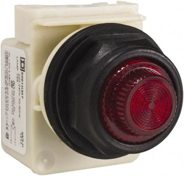 Schneider Electric - 220 VAC at 50/60 Hz via Transformer, 240 VAC at 50/60 Hz via Transformer Red Lens Indicating Light - Round Lens, Screw Clamp Connector, Corrosion Resistant, Dust Resistant, Oil Resistant - Makers Industrial Supply