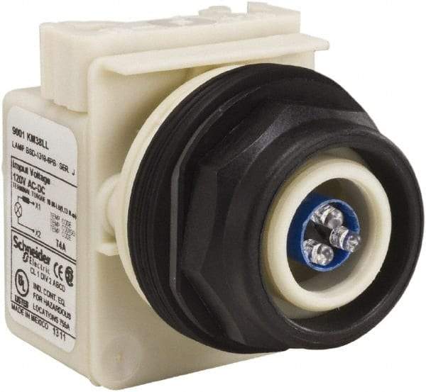 Schneider Electric - 120 V Blue Lens LED Pilot Light - Round Lens, Screw Clamp Connector, 54mm OAL x 42mm Wide, Vibration Resistant - Makers Industrial Supply