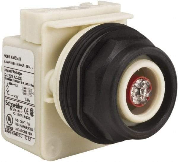 Schneider Electric - 28 V Red Lens LED Pilot Light - Round Lens, Screw Clamp Connector, 54mm OAL x 42mm Wide, Vibration Resistant - Makers Industrial Supply