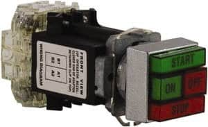 Schneider Electric - Extended Straight Pushbutton Switch Operator - Green, Red, Rectangle Button, Incandescent Lamp, Illuminated - Makers Industrial Supply