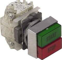 Schneider Electric - 30mm Mount Hole, Pushbutton Switch Only - Rectangle, Green and Red Pushbutton, Nonilluminated, Momentary (MO), On-Off - Makers Industrial Supply